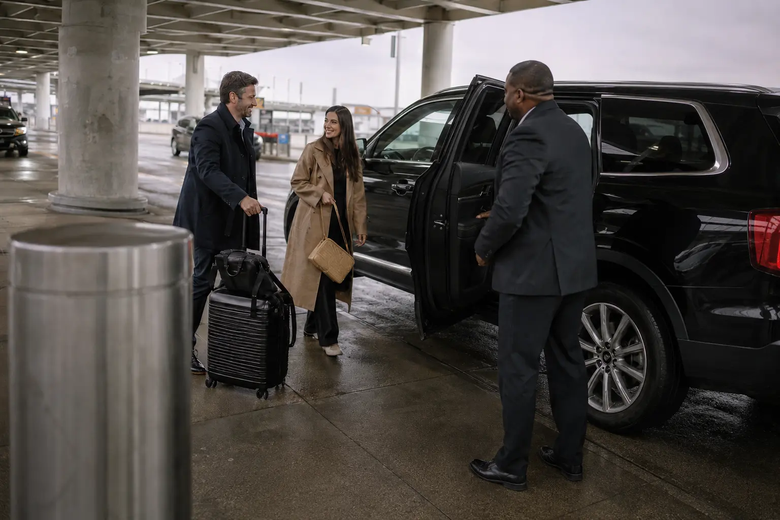 Private SUV and chauffeur providing transportation at Boston Logan International Airport
